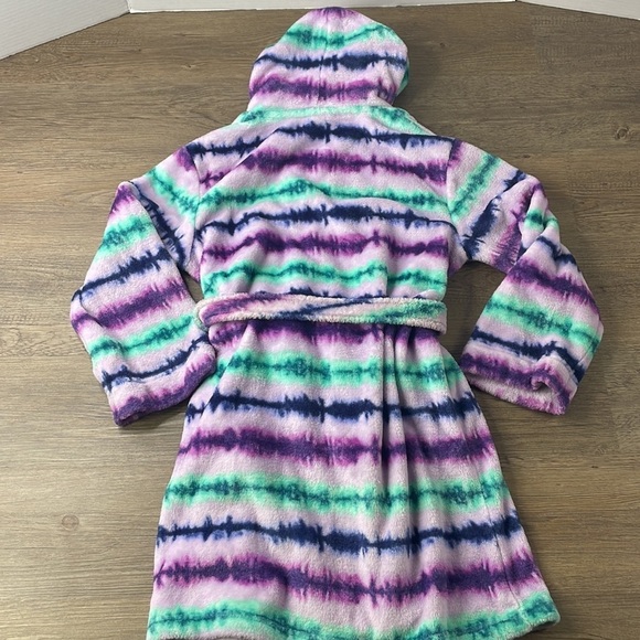 Cat & Jack Girls Purple Blue Green Tie Dye Fleece Bath Robe, size M 7-8 - Picture 8 of 9